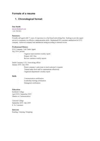 Chronological format resume