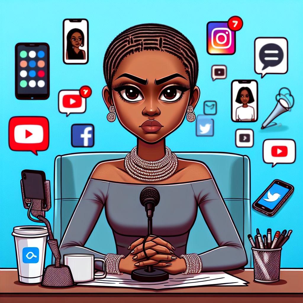 cartoon image of social media influencer adjudicating