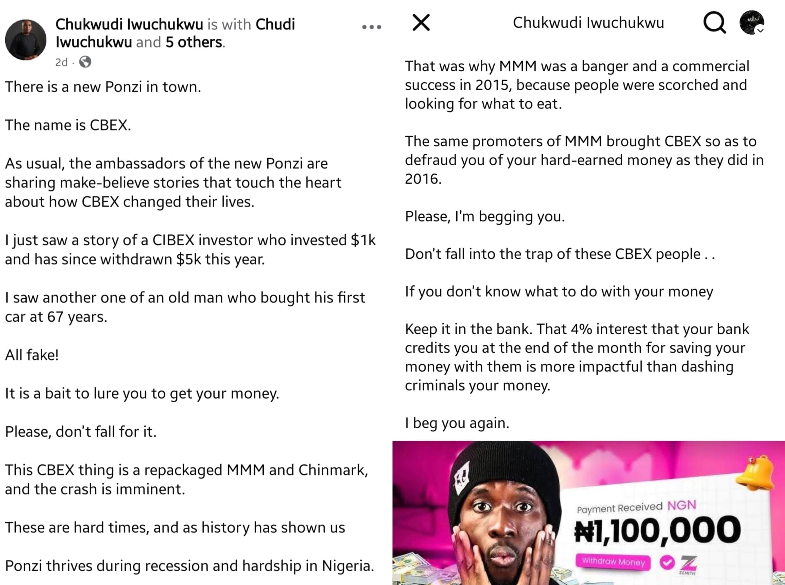 Post From Chukwudi That Cause The CBEX Stir